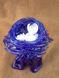 Blue Bowl - Torch worked, fused, blown and slumped glass